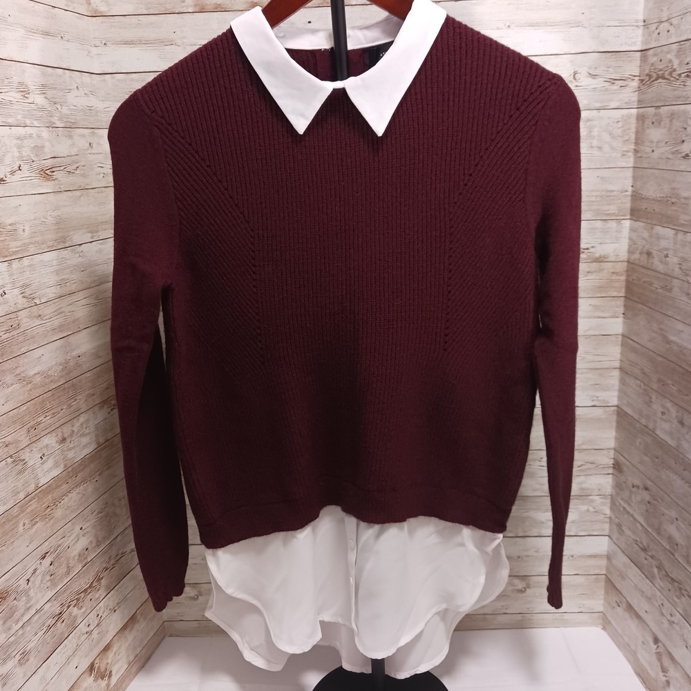 Atmosphere women's Wine Red Sweater with White collar and‎ shirt tails Sz 6